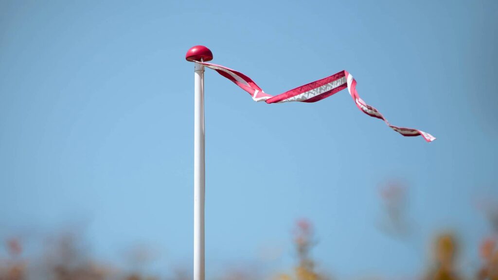 Eine dänische Flagge auf einem Fahnenmasten